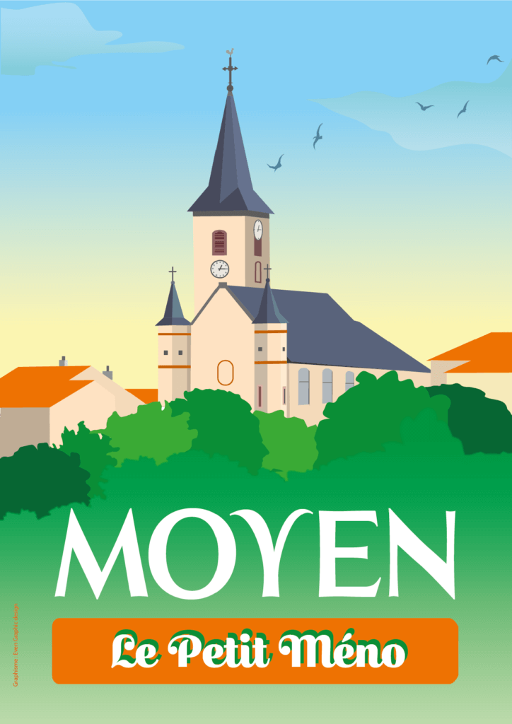 Couverture du journal communal de Moyen, illustration au style vintage représentant l'église.