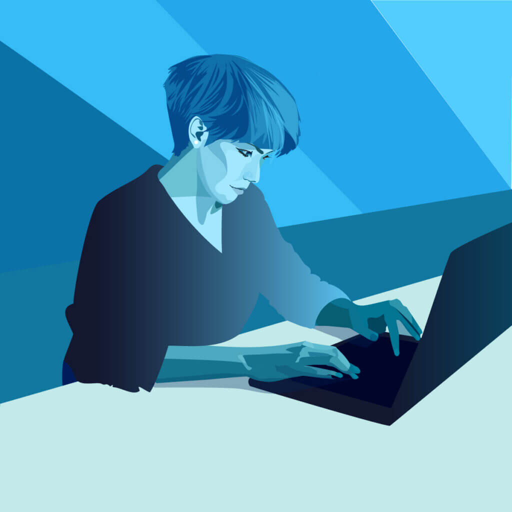 Illustration vectorielle d'une graphiste travaillant sur son ordinateur.