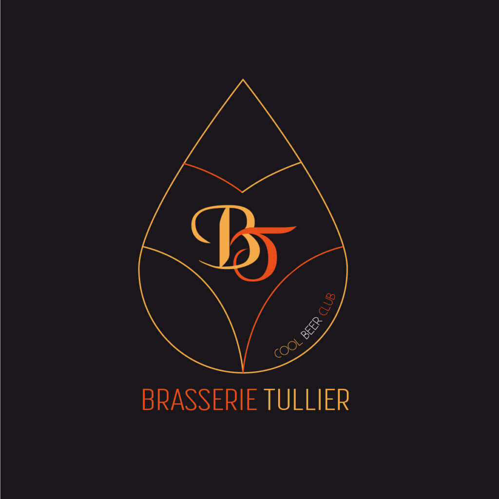 Logo de la brasserie Tullier représentant une graine de houblon avec les initiales BT au centre et le nom de la brasserie en dessous.