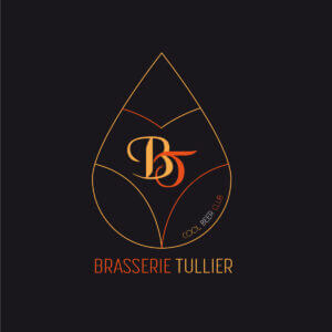 Logo de la brasserie Tullier représentant une graine de houblon, avec les initiales BT au centre et le nom de la brasserie en dessous.