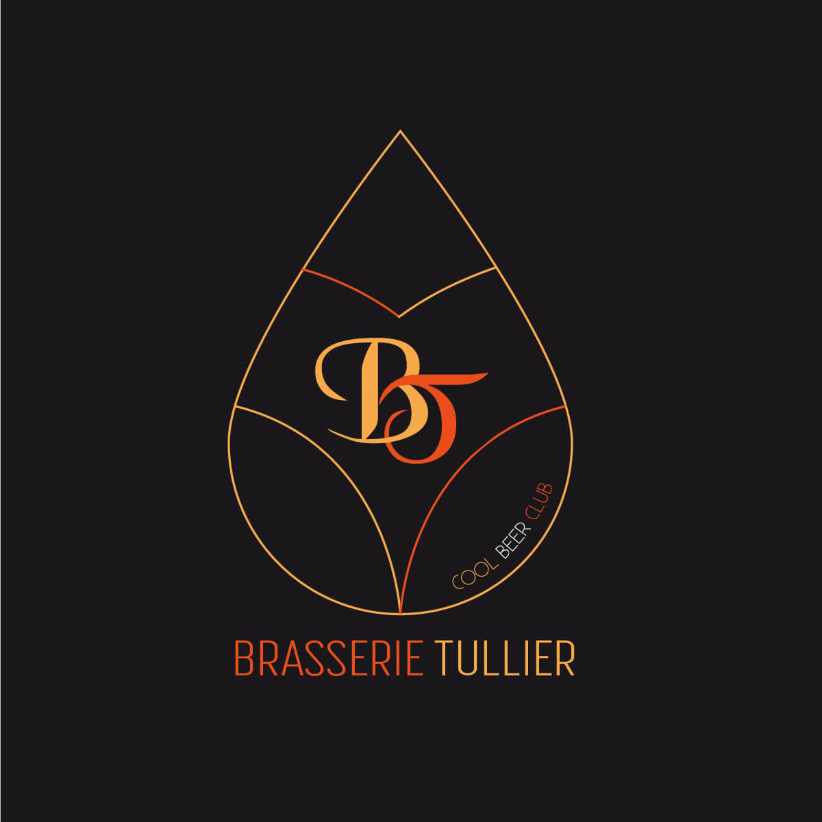 Logo de la brasserie Tullier représentant une graine de houblon, avec les initiales BT au centre et le nom de la brasserie en dessous.